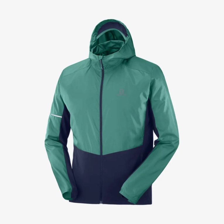 Green / Navy Salomon Agile Men's Windbreaker | PH 85904N